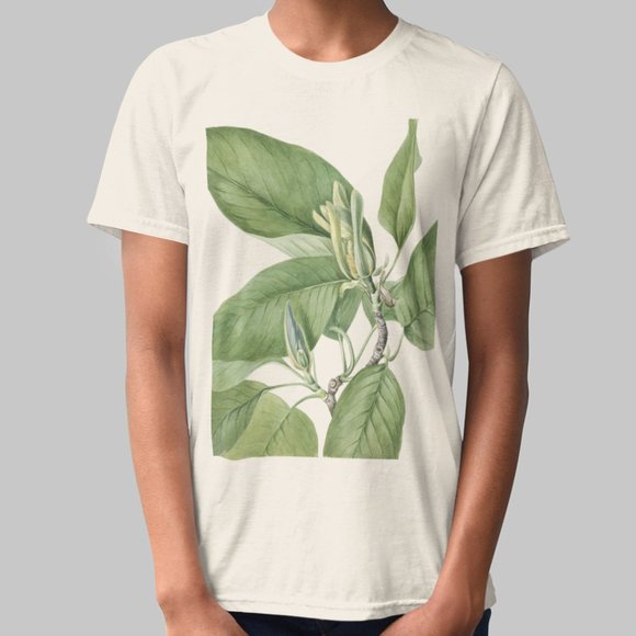 Cucumber Magnolia Tree Floral Print Short Sleeve Graphic Tee T-shirt S M L XL - Picture 1 of 5